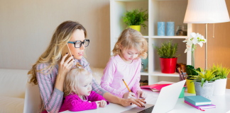 mom multitasking with kids, mom guilt