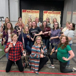 group of women at far shot for moms night out