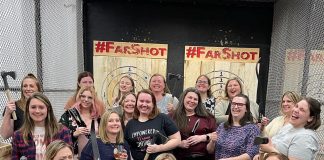 group of women at far shot for moms night out