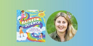 Rainbow Science book cover with circular image of author, Artemis Roehrig